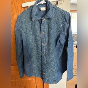 Vintage Saint Germain Denim Jacket with green Embroidery and gems